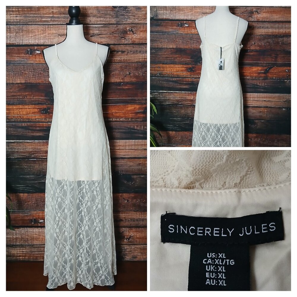 NWT Sincerely Jules Maxi Slip Dress XL Cream Lace Adjustable Straps